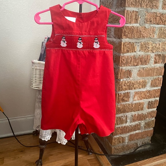 Smocked Infant Boys Christmas Jon Jon size 12 months - Picture 8 of 15